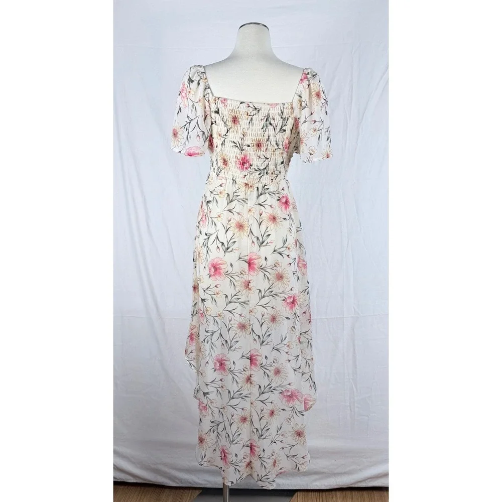 Lily Rose Floral Hi-Low Milkmaid Dress Smocked XS Cottagecore Fairy Coquette - Picture 7 of 12